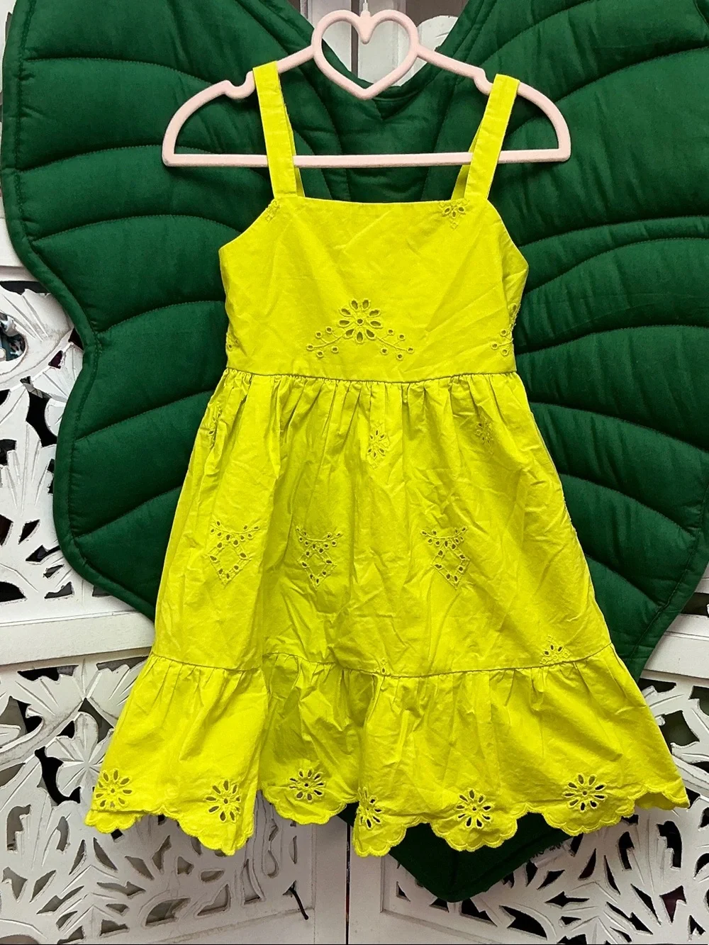 NWOT Zara eyelet tiered chartreuse green/ yellow girls dress, size 6.